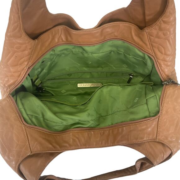 Donald J. Pliner Quilted Leather Double Handle Hobo Handbag Tan Large ASIS - Picture 7 of 11